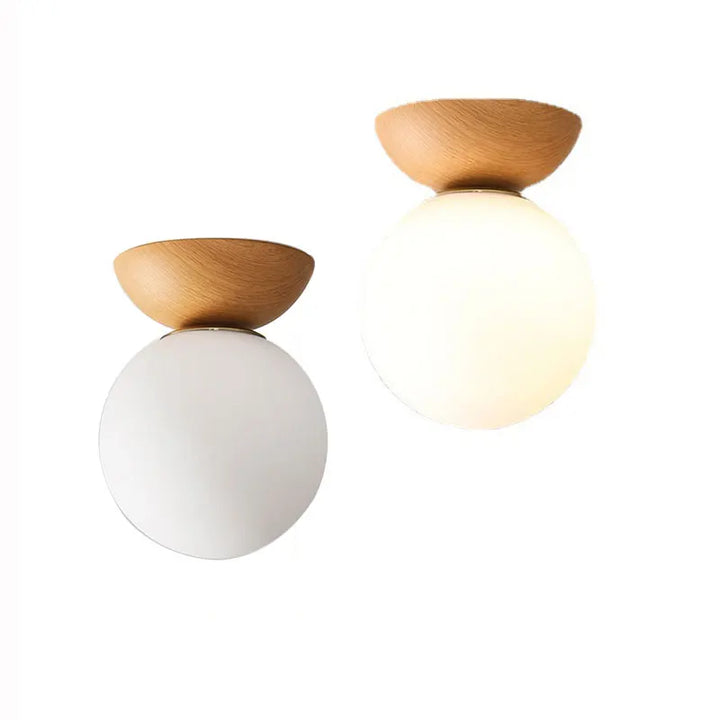 Modern Nordic Glass Ball Ceiling &amp; Pendant Light | Wood Finish