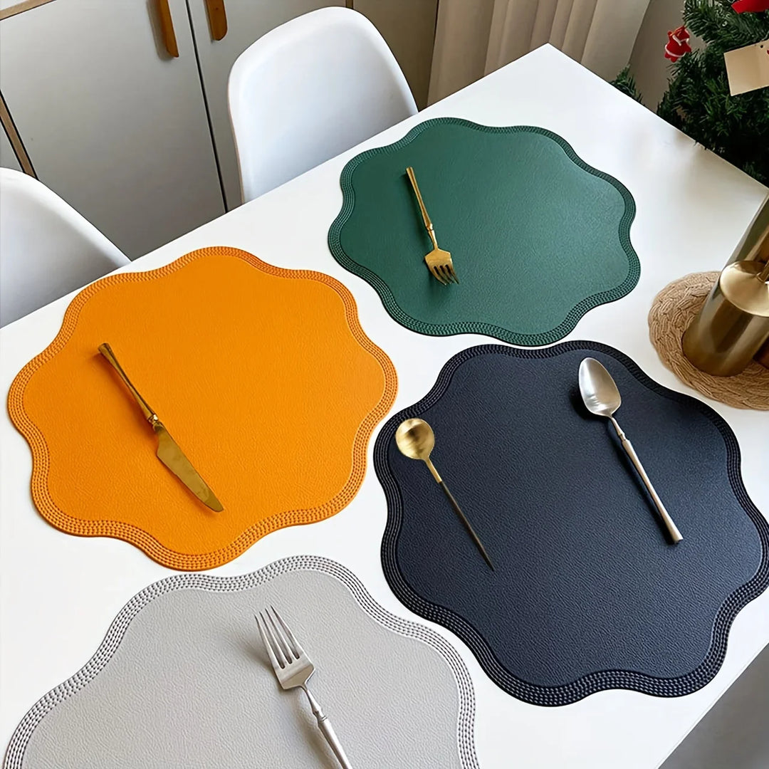 FloraMat | Luxury Round Faux Leather Placemats | Embossed Flower Design