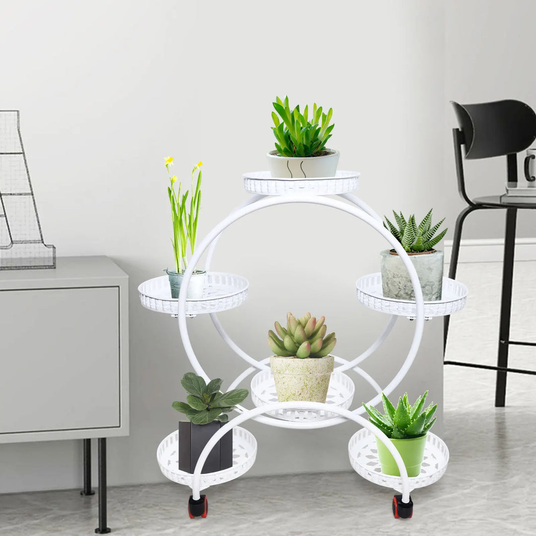 Metal Plant Stand with Wheels | 6-Tier Flower Pot Holder for Indoor &amp; Outdoor Decoration