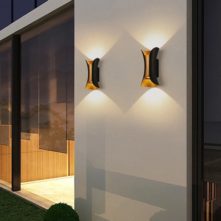 Modern Black &amp; Gold Wall Light | Waterproof LED Up &amp; Down Lamp