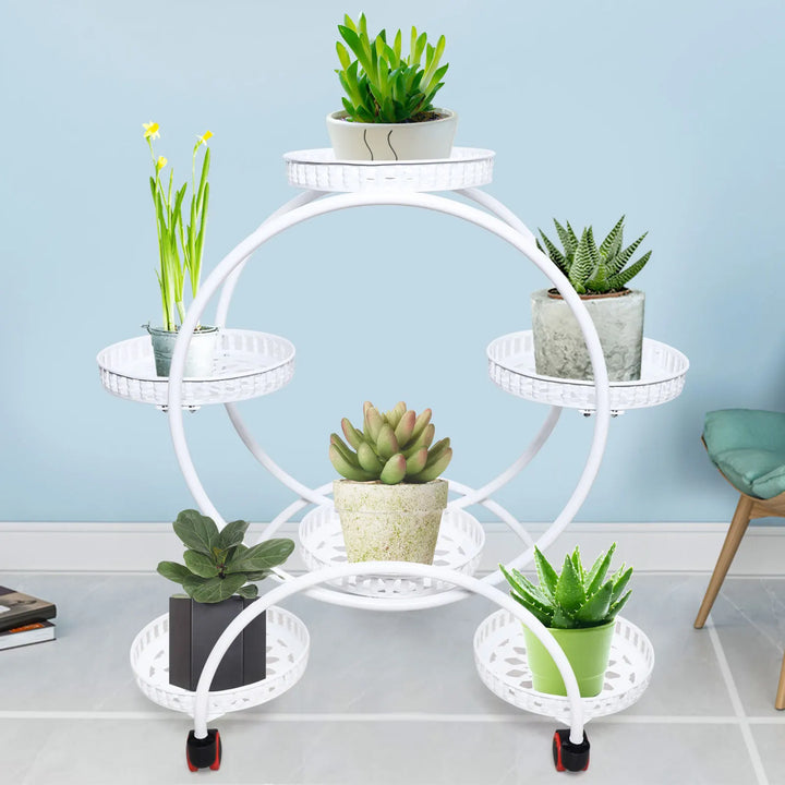 Metal Plant Stand with Wheels | 6-Tier Flower Pot Holder for Indoor &amp; Outdoor Decoration