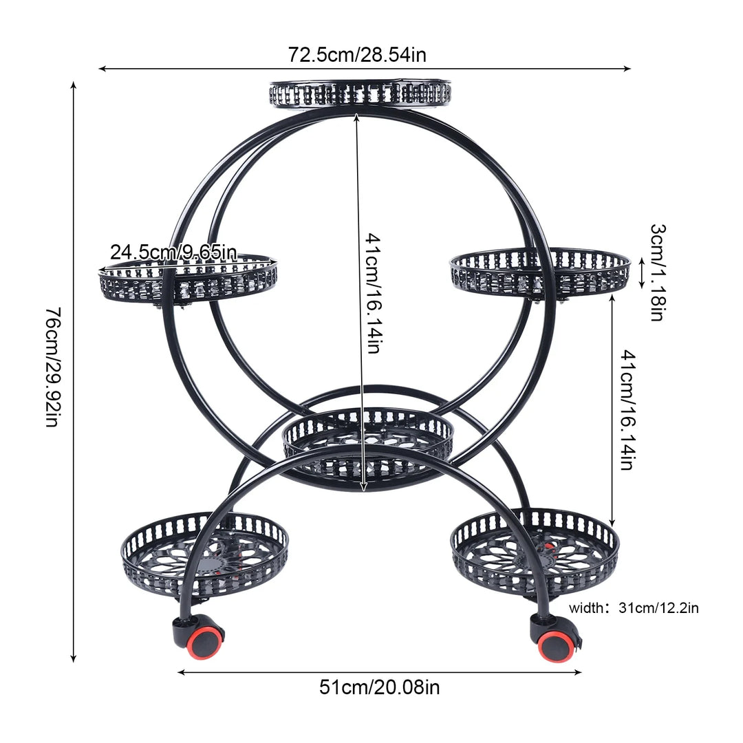 Metal Plant Stand with Wheels | 6-Tier Flower Pot Holder for Indoor &amp; Outdoor Decoration