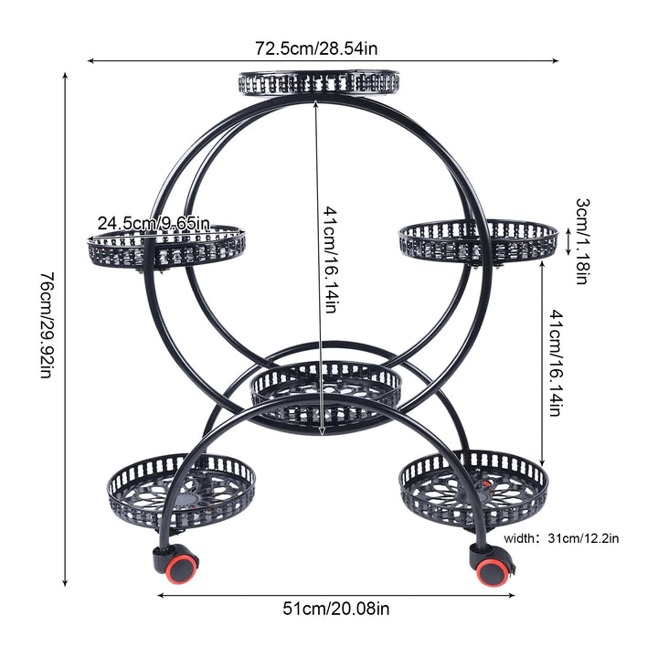 Metal Plant Stand with Wheels | 6-Tier Flower Pot Holder for Indoor &amp; Outdoor Decoration