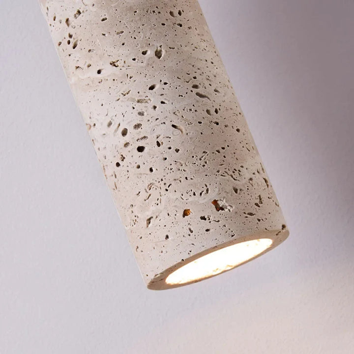 Wabi-Sabi Travertine &amp; Wood Pendant Light | Japanese Minimalist Bedside Lighting