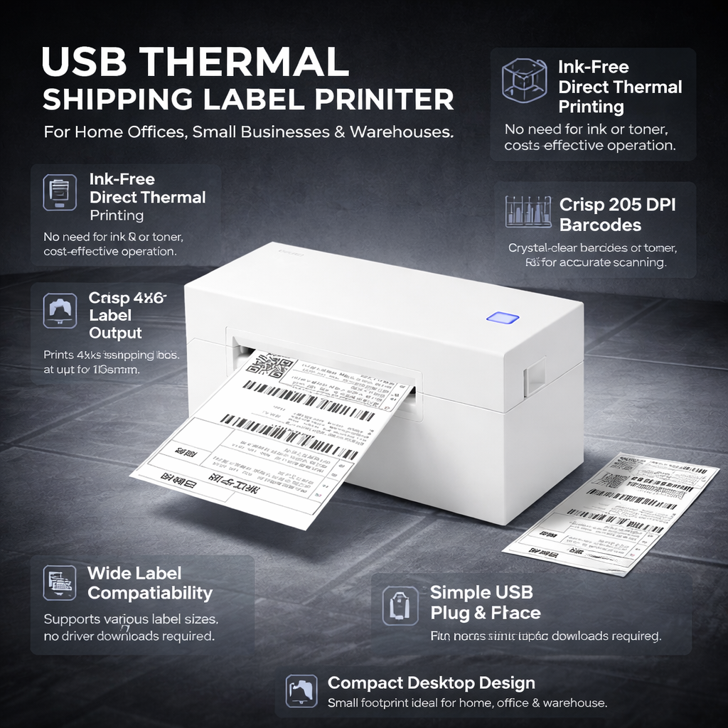 Shipping Label Printer USB Thermal 4x6 Desktop Barcode Printer