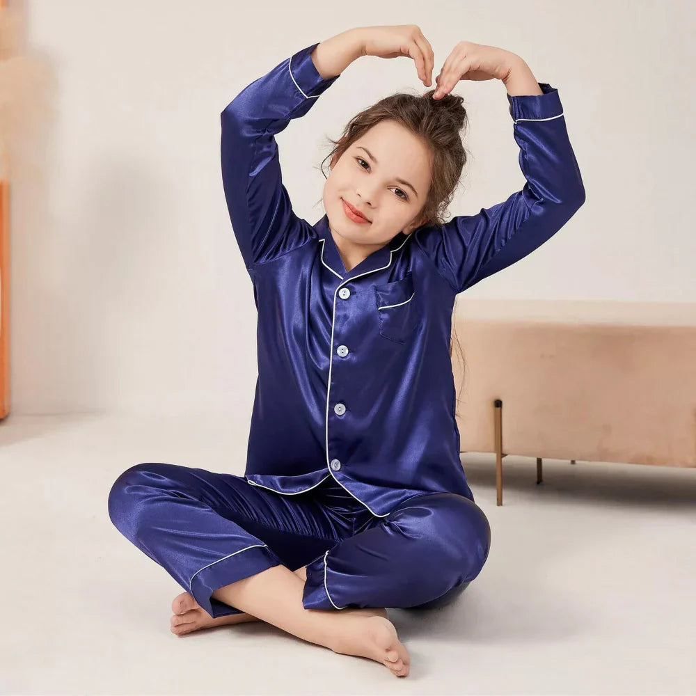 Kids Pajama Set Button Top Trousers Sleepwear