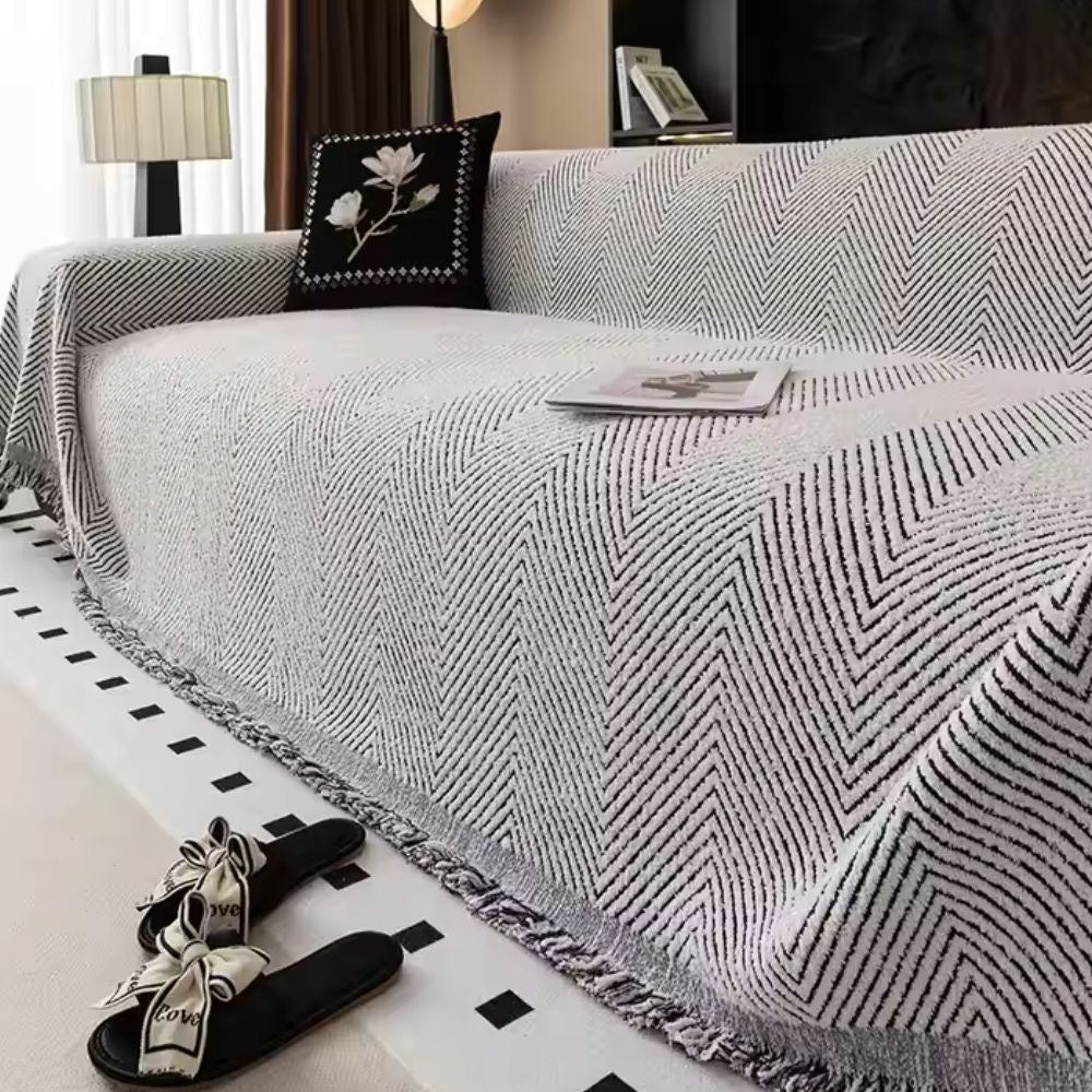 Sofa Cover Herringbone Stripe Non Slip Microfiber Couch Protector