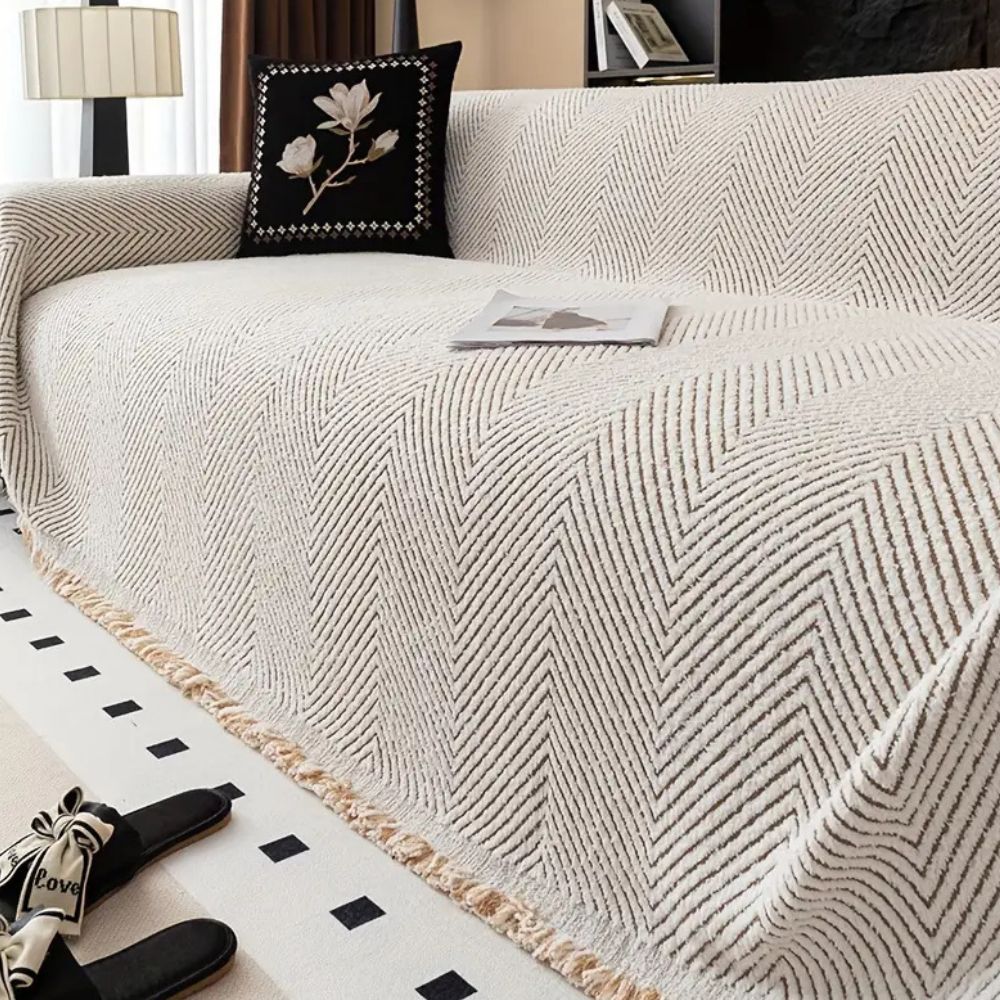 Sofa Cover Herringbone Stripe Non Slip Microfiber Couch Protector