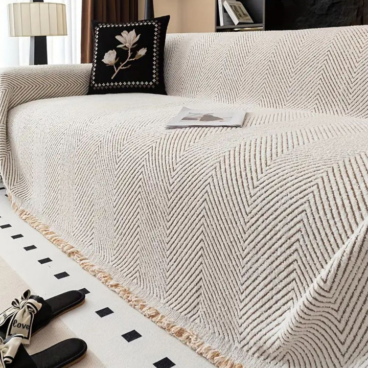 Sofa Cover Herringbone Stripe Non Slip Microfiber Couch Protector