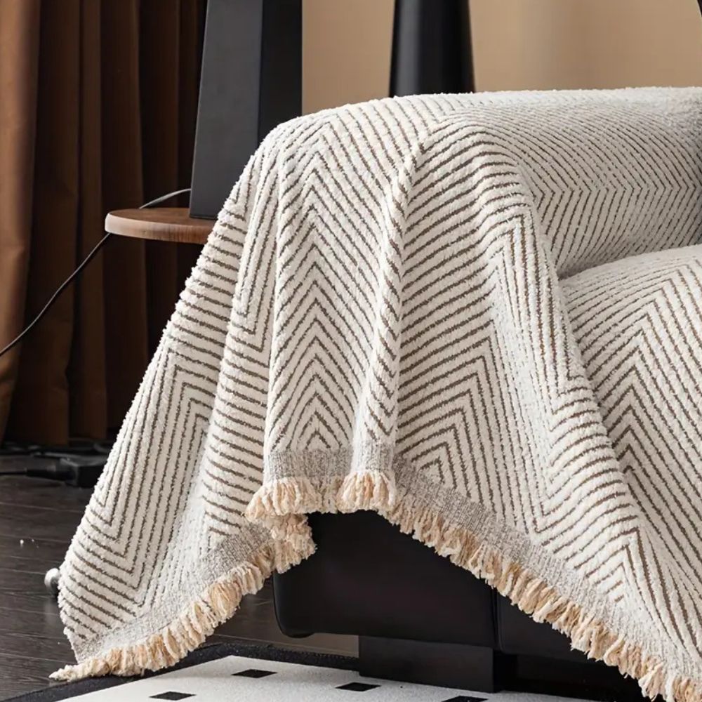 Sofa Cover Herringbone Stripe Non Slip Microfiber Couch Protector