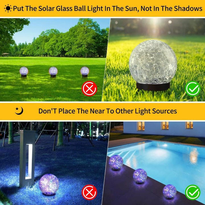 Solar Lights Orb Crackle Glass Sphere Path Accent Outdoor Glow