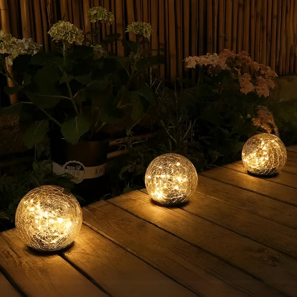 Solar Lights Orb Crackle Glass Sphere Path Accent Outdoor Glow