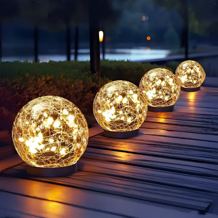 Solar Lights Orb Crackle Glass Sphere Path Accent Outdoor Glow