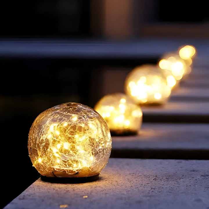 Solar Lights Orb Crackle Glass Sphere Path Accent Outdoor Glow