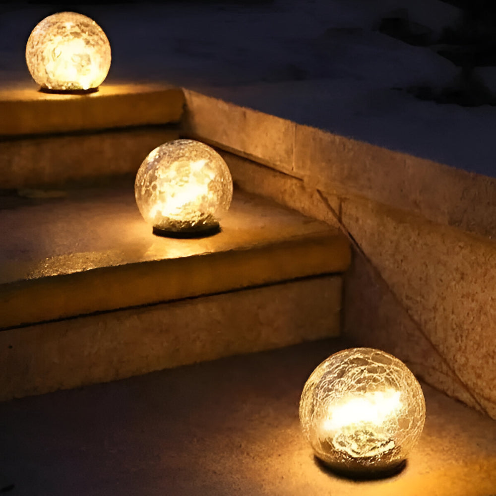 Solar Lights Orb Crackle Glass Sphere Path Accent Outdoor Glow