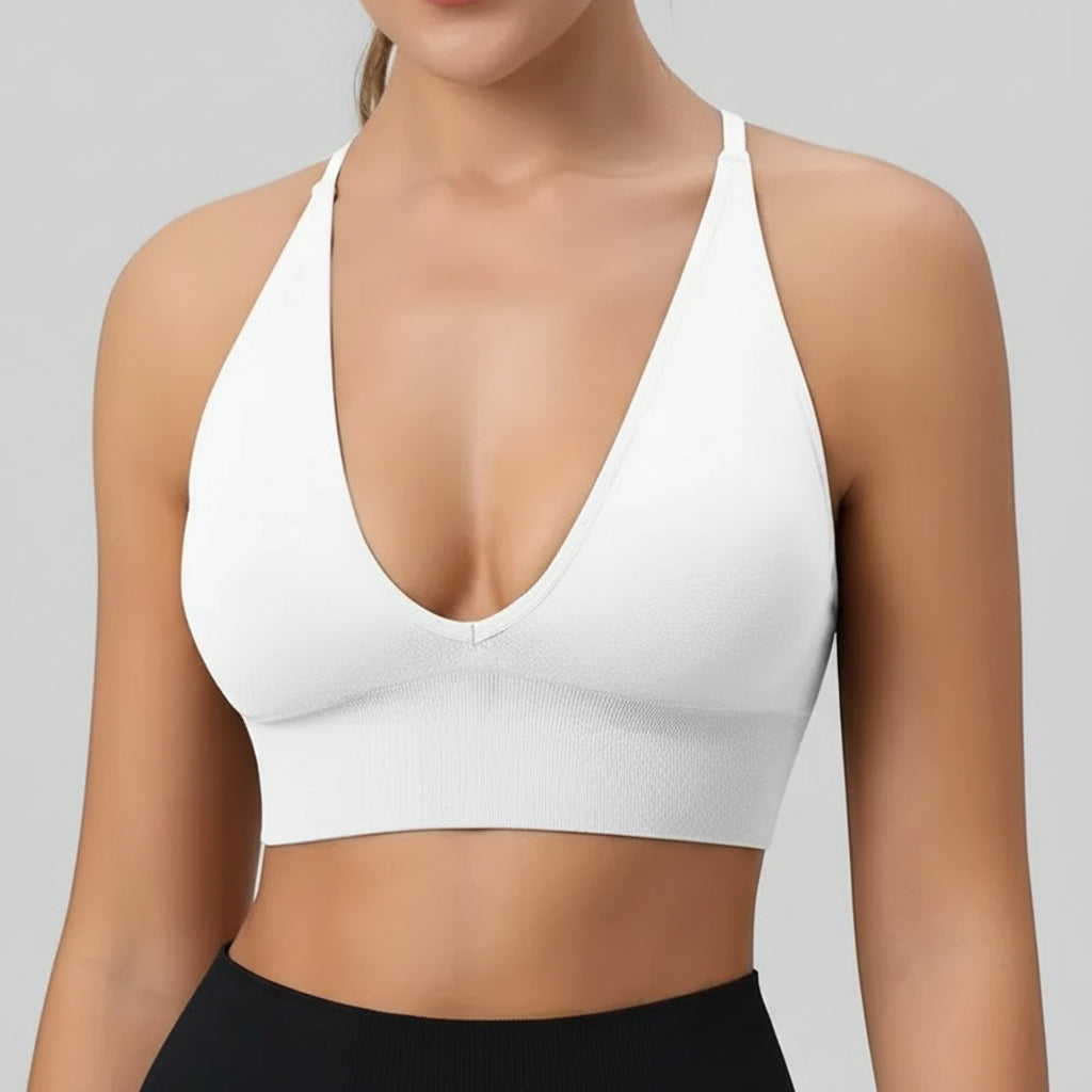 Womens Pickleball Sports Bra V Neck Padded Workout Top