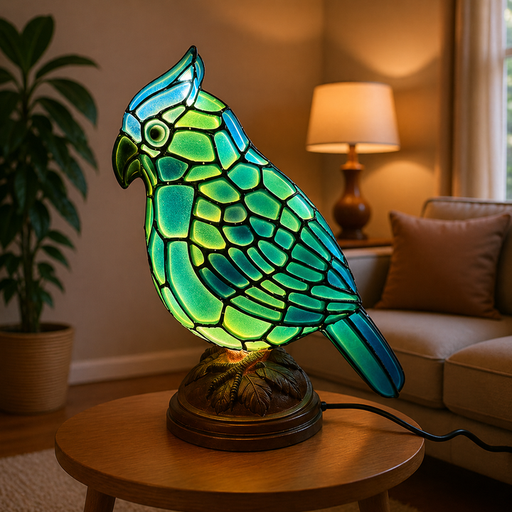 Table Lamp Red Cardinal Bird USB Powered Art Glass Lighting
