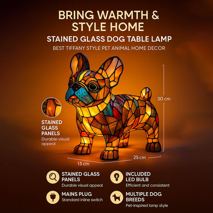 colourful Dog Table Lamp Stained Glass LED Night Light Bedroom