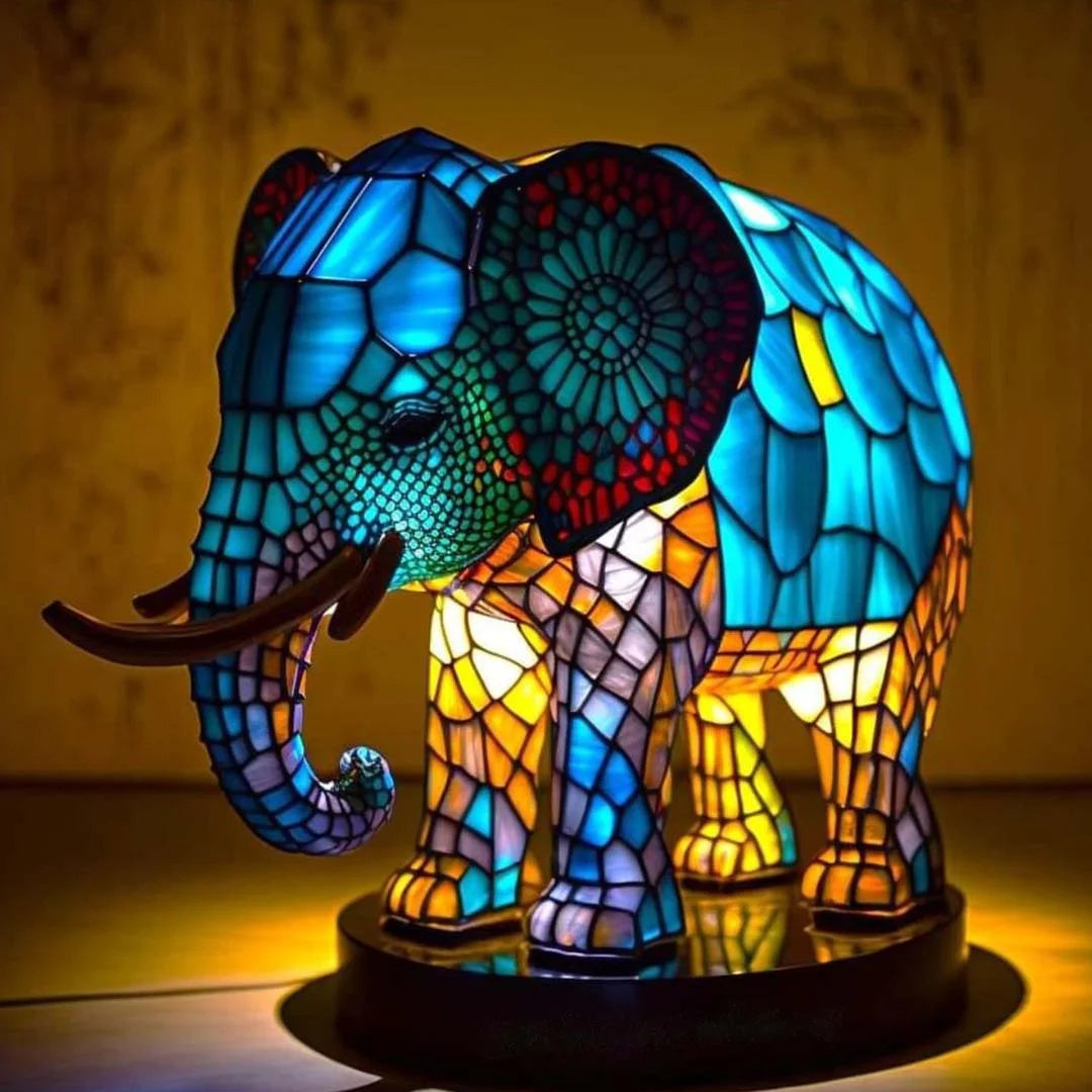 Table Lamp Animal LED Accent Light Stained Glass Style Decor