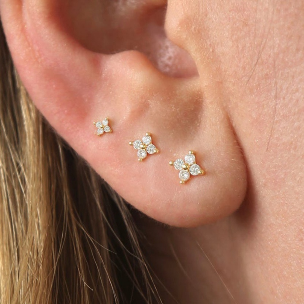 Earrings Mothers Day Gift Gold Flower Stud Birthstone Jewellery