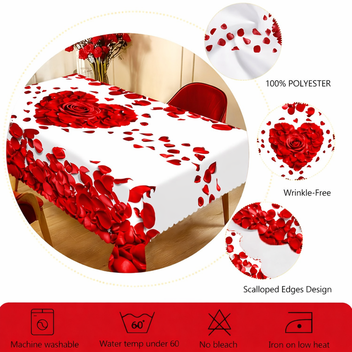 Tablecloth Rose Petal Heart Romantic Polyester Dining Table Cover