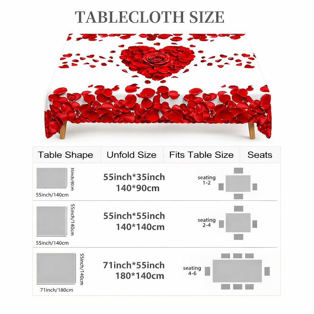 Tablecloth Rose Petal Heart Romantic Polyester Dining Table Cover