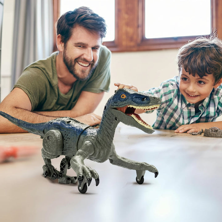 Dinosaur Toy Remote Control Velociraptor Lights Sound Spray