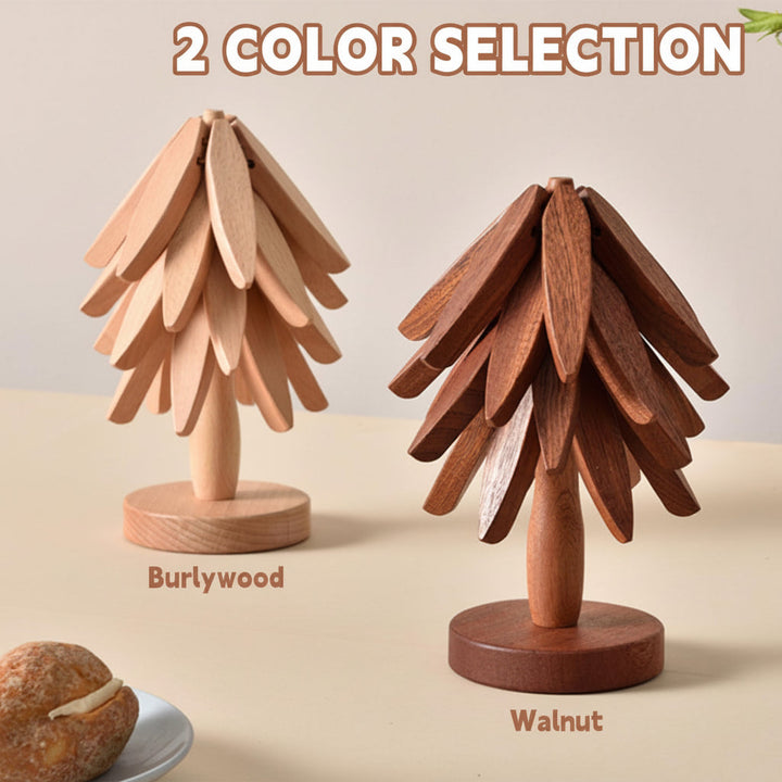 Kitchen Trivet Wooden Heat Resistant Folding Tree Design Set
