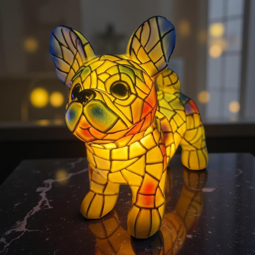 Table Lamp Stained Glass Dog Figurine Accent Light