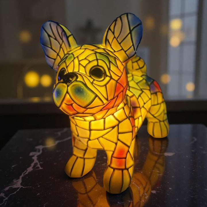 Table Lamp Stained Glass Dog Figurine Accent Light