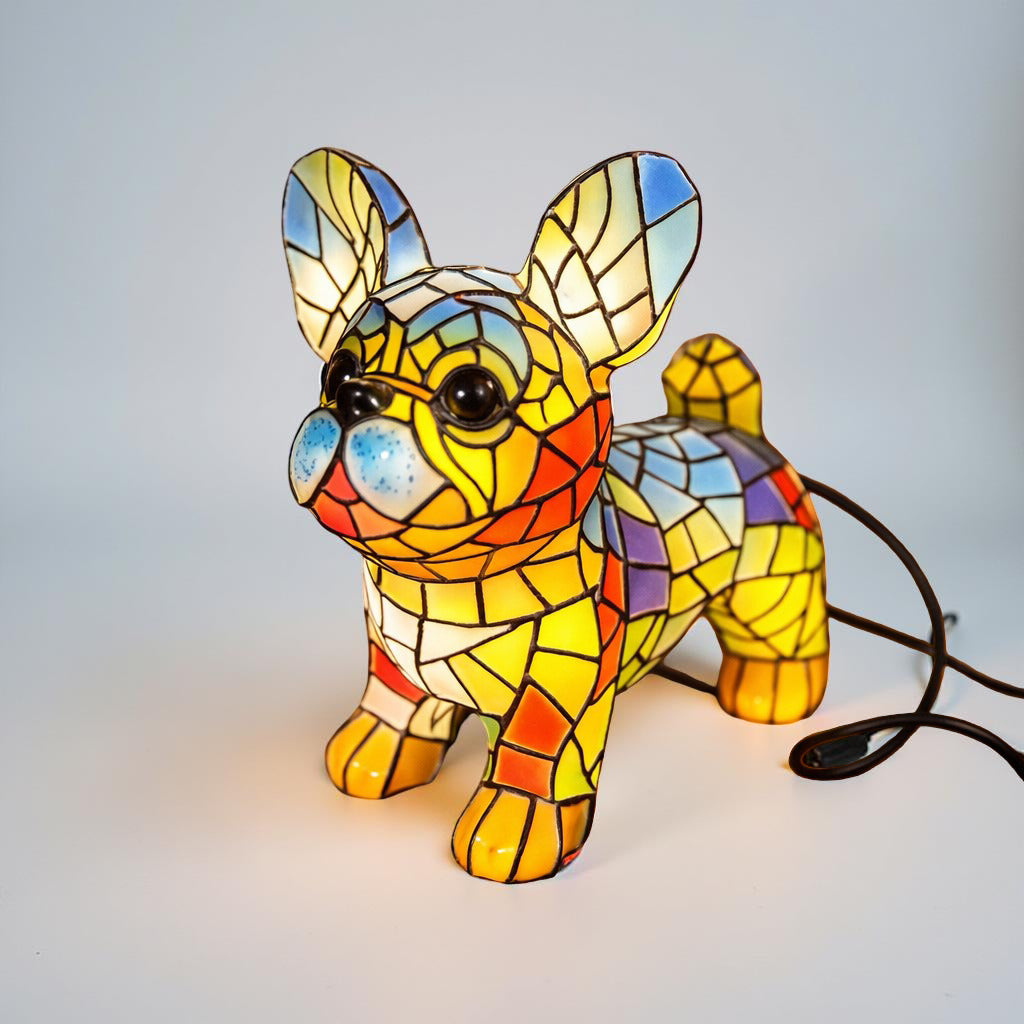 Table Lamp Stained Glass Dog Figurine Accent Light