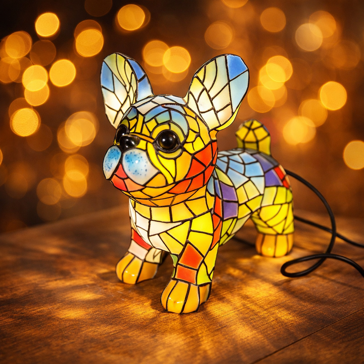 Table Lamp Stained Glass Dog Figurine Accent Light