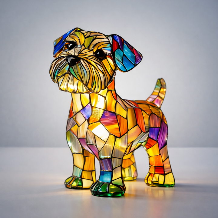 LED Table Lamp Dog Figurine Stained Glass Night Light Bedroom