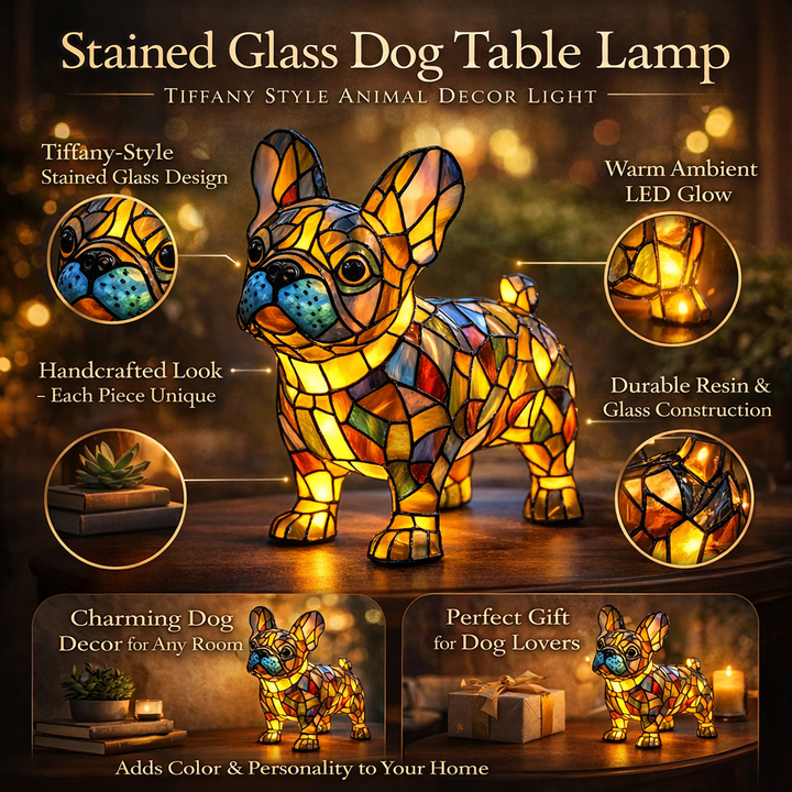 Table Lamp colourful Stained Glass Dog LED Decorative Night Light