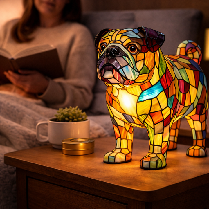 Table Lamp colourful Stained Glass Dog LED Decorative Night Light