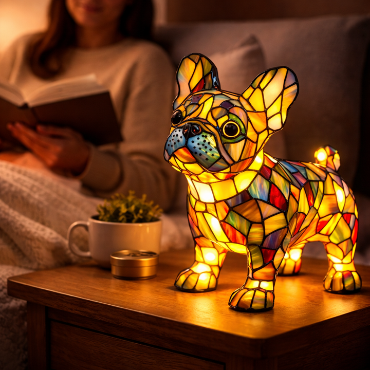 Table Lamp colourful Stained Glass Dog LED Decorative Night Light