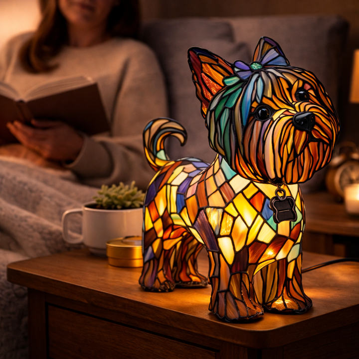 Table Lamp colourful Stained Glass Dog LED Decorative Night Light