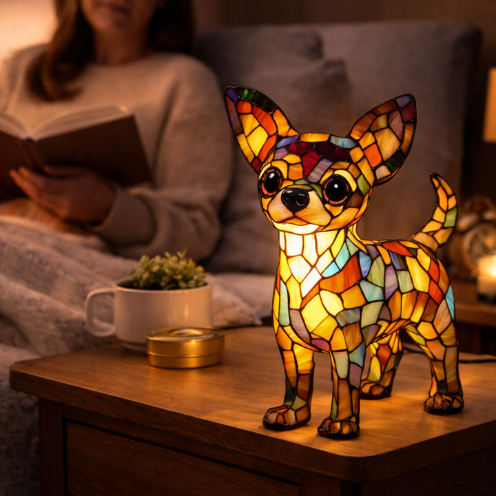 Table Lamp colourful Stained Glass Dog LED Decorative Night Light