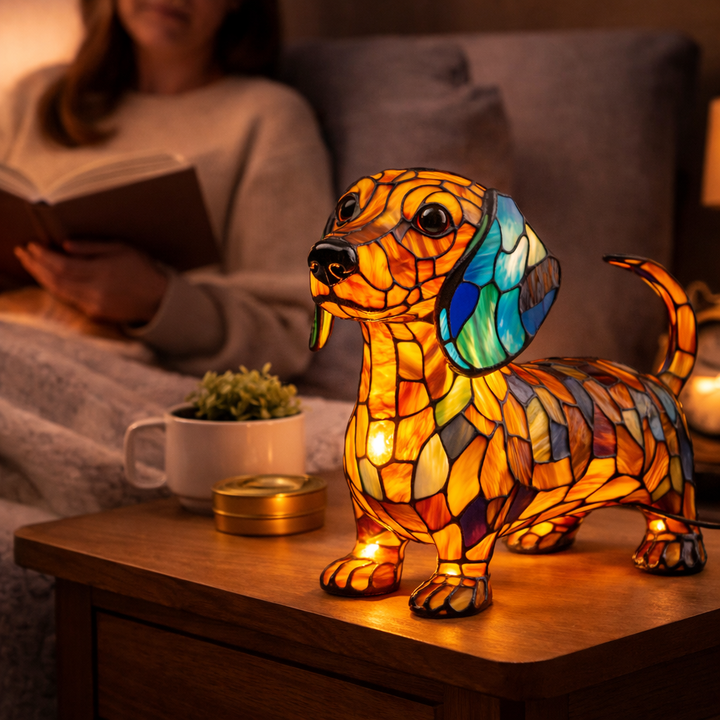 Table Lamp colourful Stained Glass Dog LED Decorative Night Light