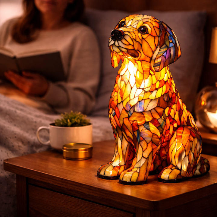 Table Lamp colourful Stained Glass Dog LED Decorative Night Light