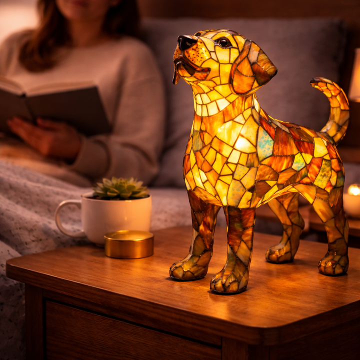 Table Lamp colourful Stained Glass Dog LED Decorative Night Light