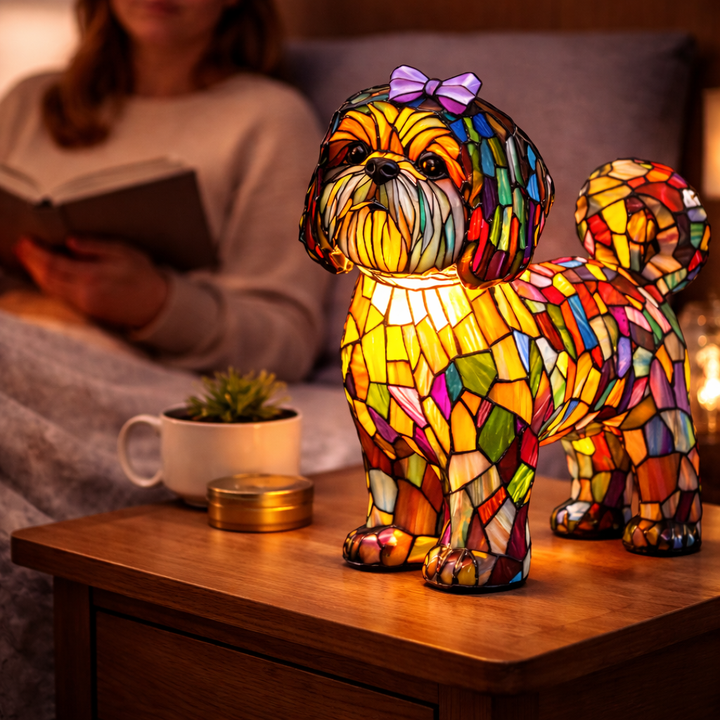 Table Lamp colourful Stained Glass Dog LED Decorative Night Light