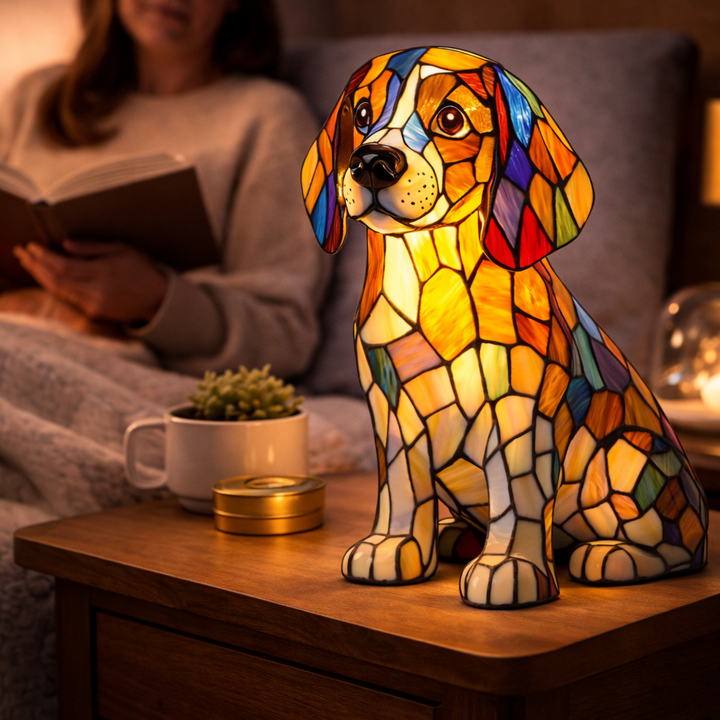 Table Lamp colourful Stained Glass Dog LED Decorative Night Light