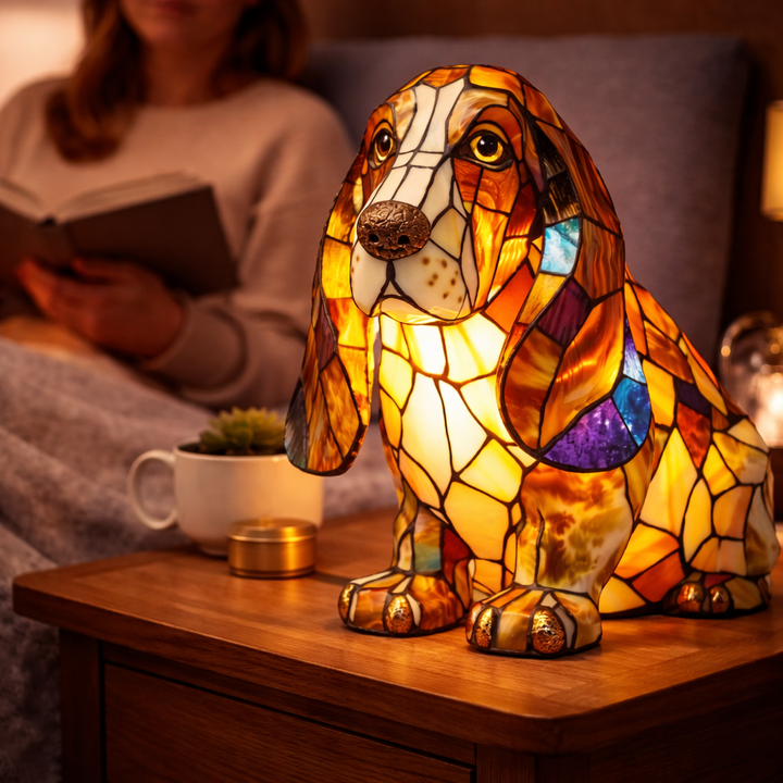 Table Lamp colourful Stained Glass Dog LED Decorative Night Light