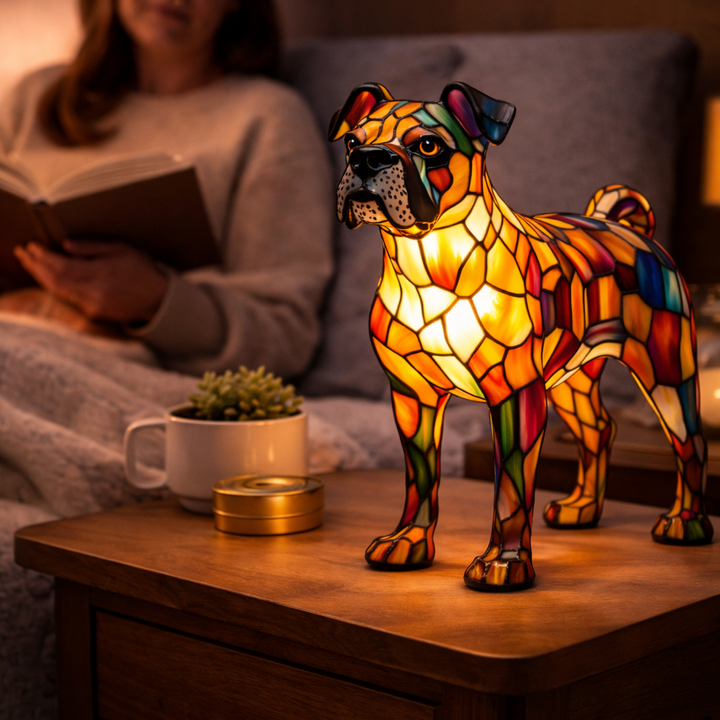 Table Lamp colourful Stained Glass Dog LED Decorative Night Light
