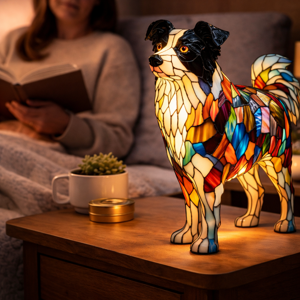 Table Lamp colourful Stained Glass Dog LED Decorative Night Light
