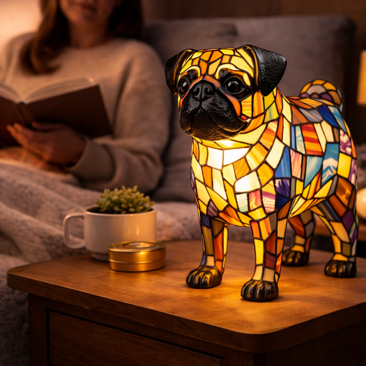 Table Lamp colourful Stained Glass Dog LED Decorative Night Light