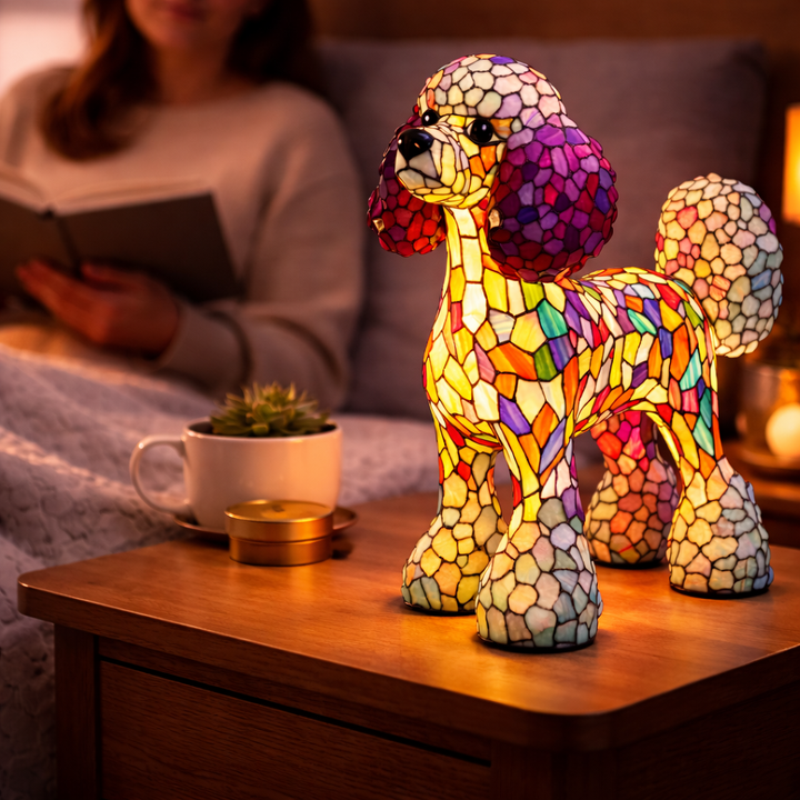 Table Lamp colourful Stained Glass Dog LED Decorative Night Light