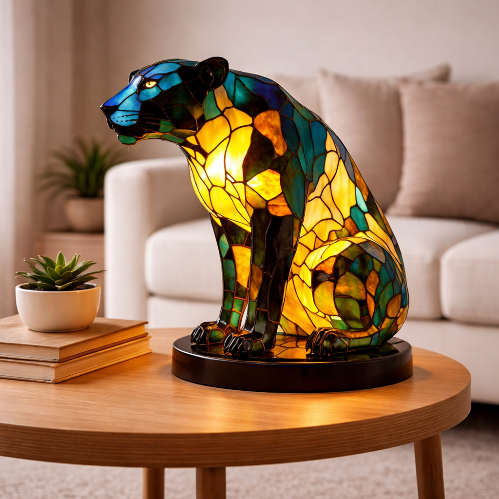 Table Lamp Animal LED Accent Light Stained Glass Style Decor