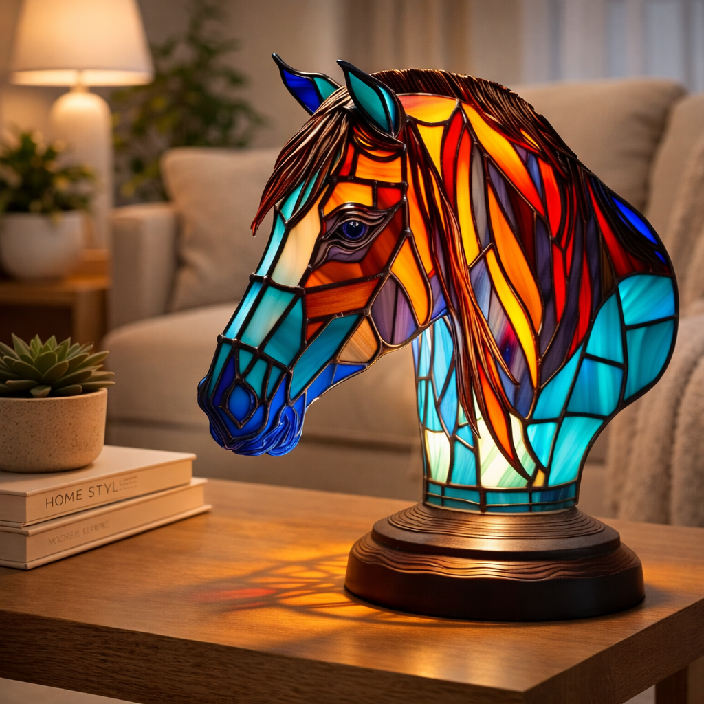 Table Lamp Animal LED Accent Light Stained Glass Style Decor